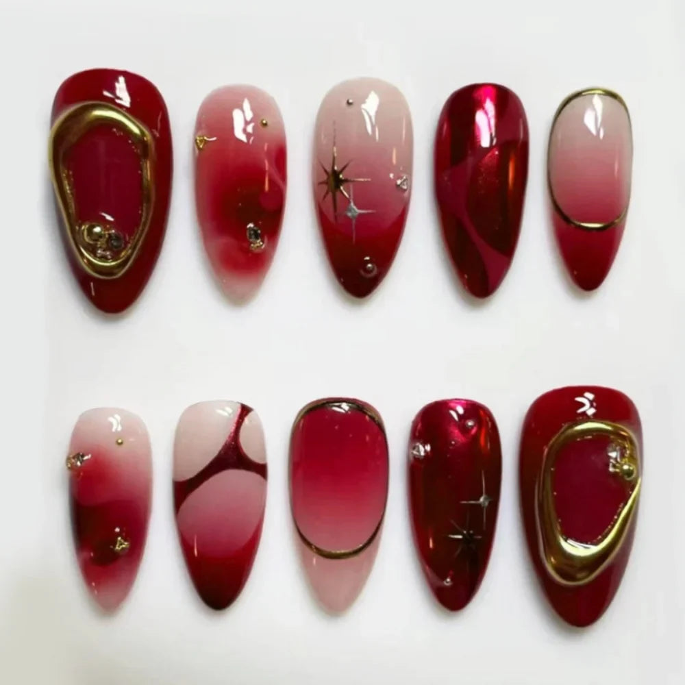 Wearable Blue Stiletto Almond False Nails-5