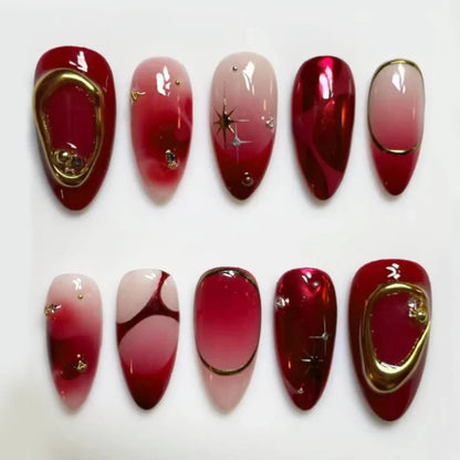 Wearable Blue Stiletto Almond False Nails-5