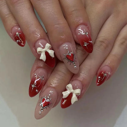 Wine Red Almond Fake Nails-1