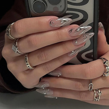Wine Red Almond Fake Nails-5