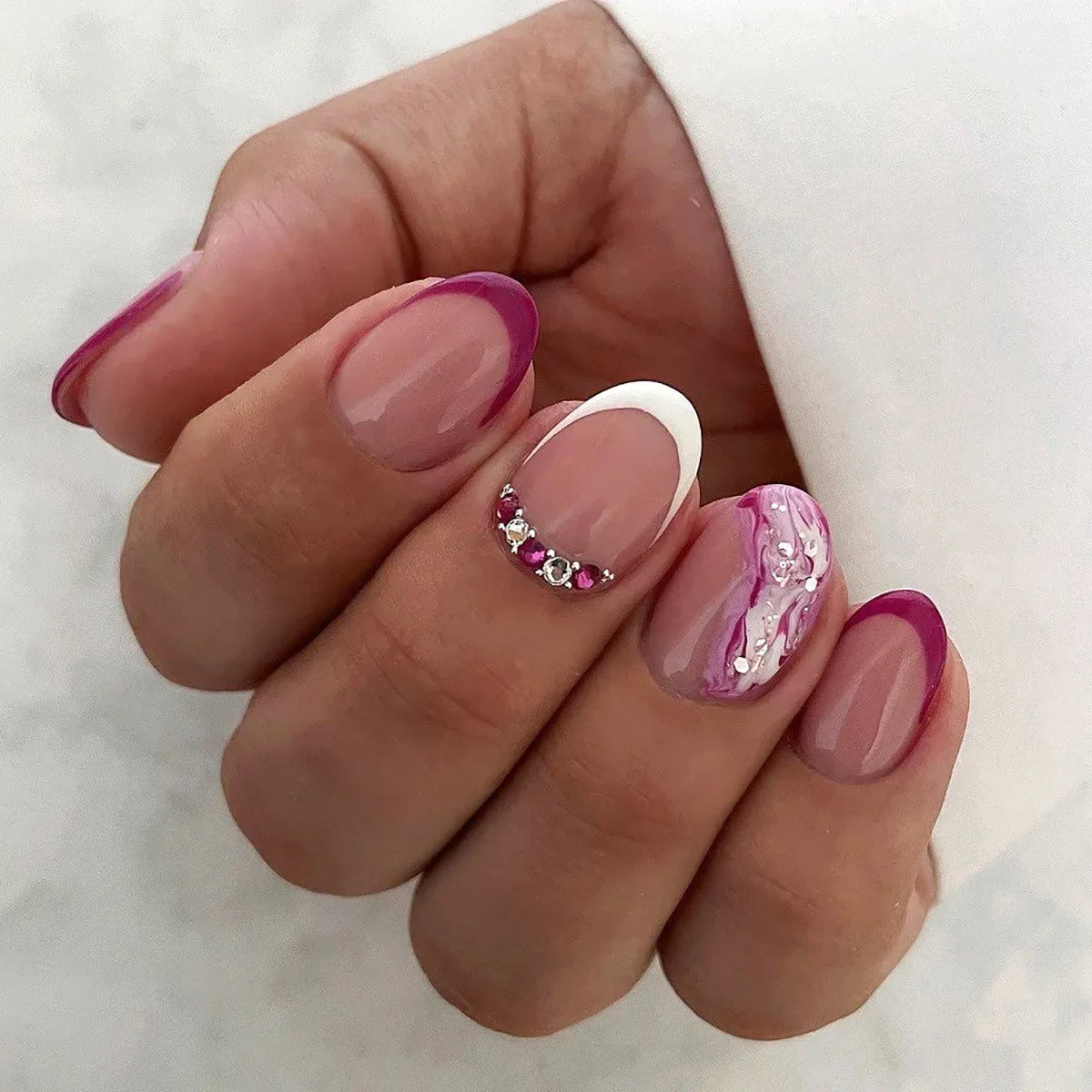 Wine Red Almond Fake Nails-8