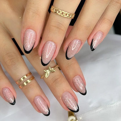 Wine Red Almond Fake Nails-16