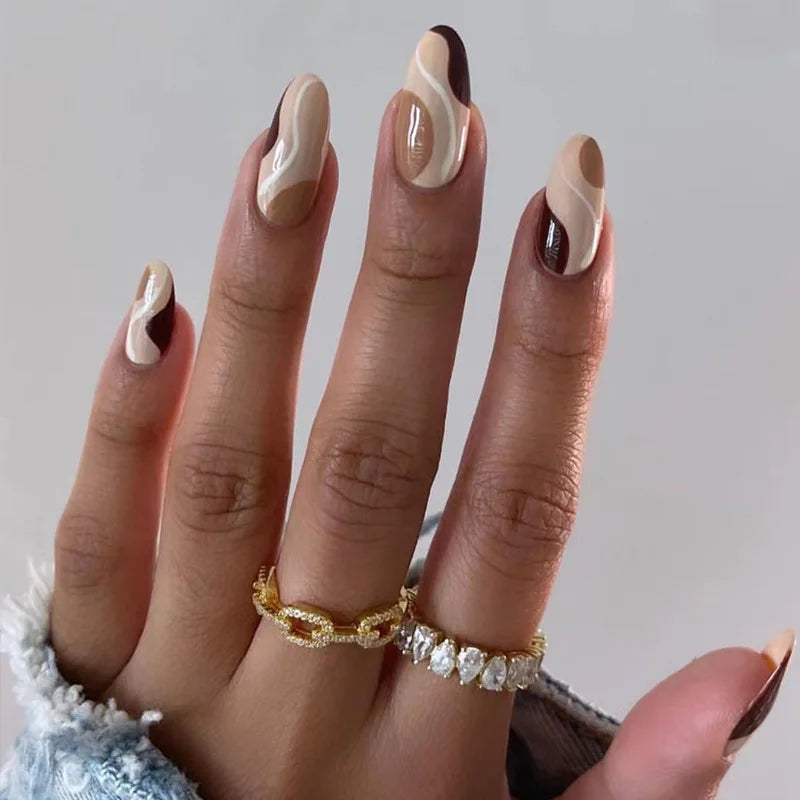 Wine Red Almond Fake Nails-18