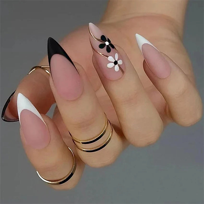 Wine Red Almond Fake Nails-23