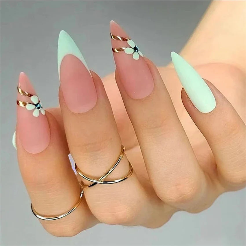 Wine Red Almond Fake Nails-26