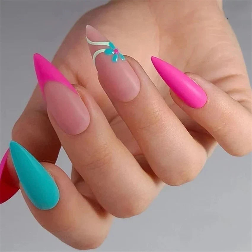 Wine Red Almond Fake Nails-28