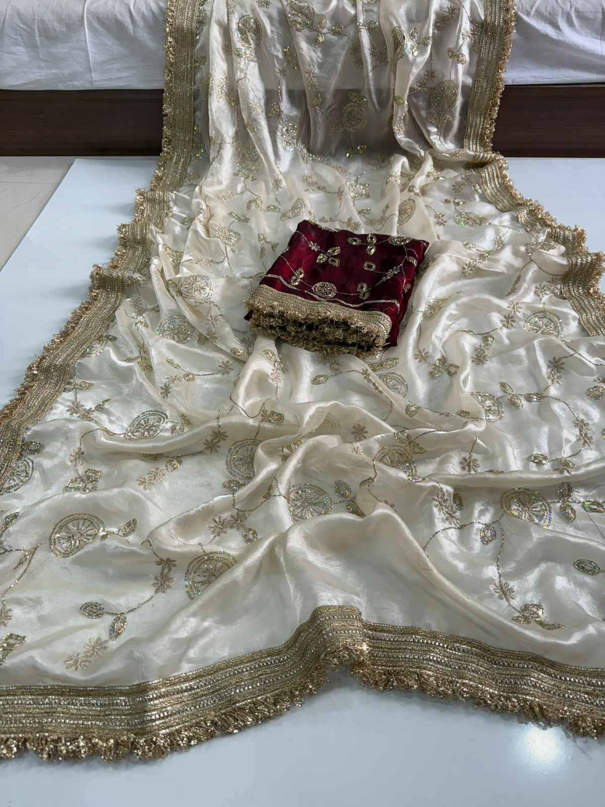 Madhubala Ivory Saree with Stitched Blouse-3