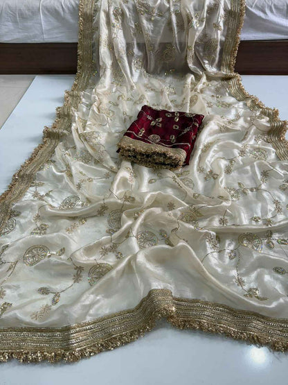 Madhubala Ivory Saree with Stitched Blouse-3