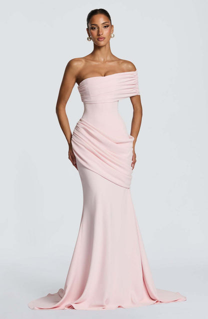 Off-shoulder Strapless One-shoulder Patchwork Pleated Maxi Dress