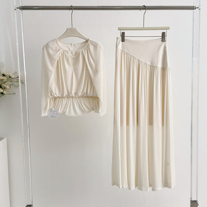 Sleeveless Top And High-waisted Pleated A-line Skirt Two-piece Set