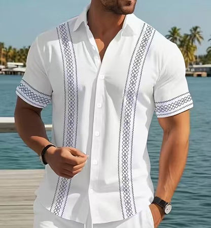 Hawaii New Style Lapel Striped Short-Sleeve Shirt For Men