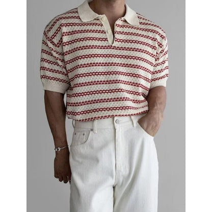Men's Striped Short-Sleeve Knitted Casual Shirt