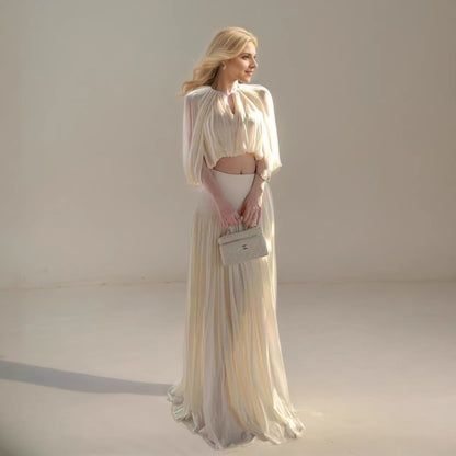 Sleeveless Top And High-waisted Pleated A-line Skirt Two-piece Set