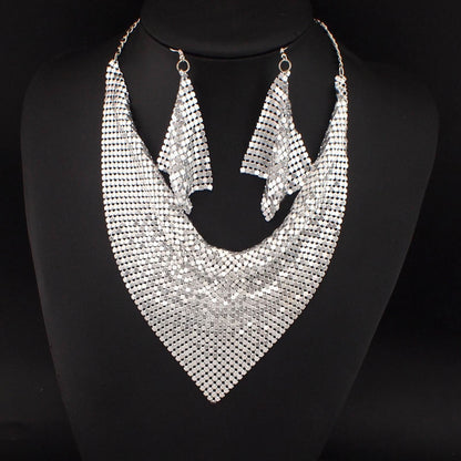 Oumei Liang Sequin Silk Scarf Design Collar Necklace Eardrops Suit