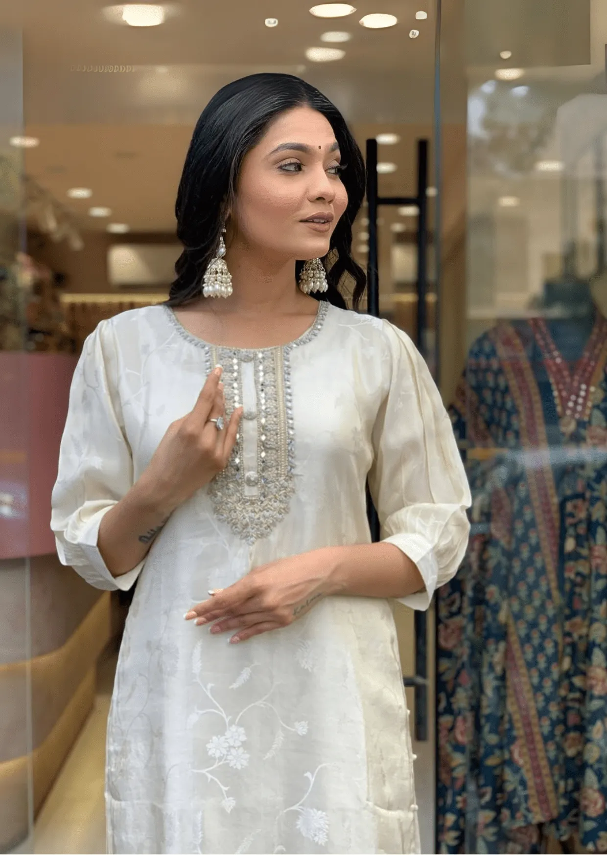 Luxe Russian Silk Jacquard Suit Set with Zari Dupatta-1