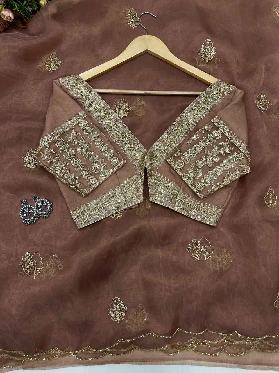 Noor-e-Zehra Brown Organza Saree-3