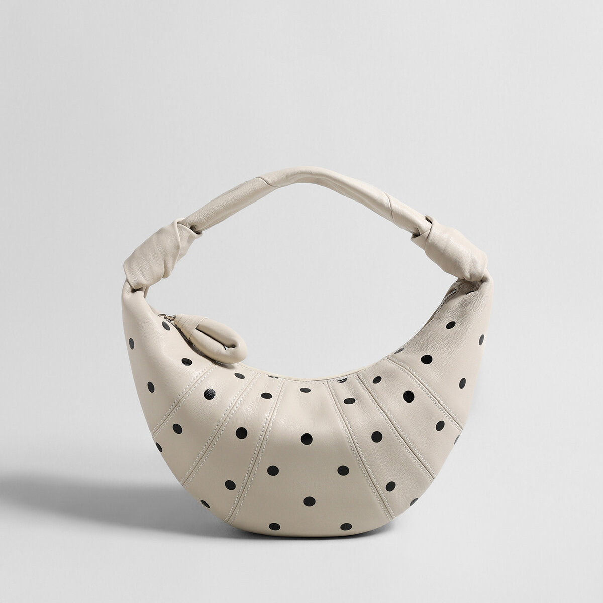 Polka Dot Dumpling Bag – First-Layer Sheepskin Crescent Shoulder Bag with Knotted Handle-0