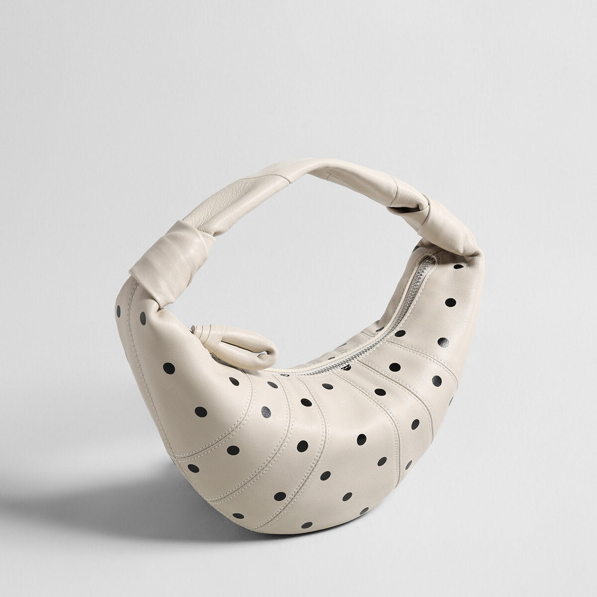 Polka Dot Dumpling Bag – First-Layer Sheepskin Crescent Shoulder Bag with Knotted Handle-1