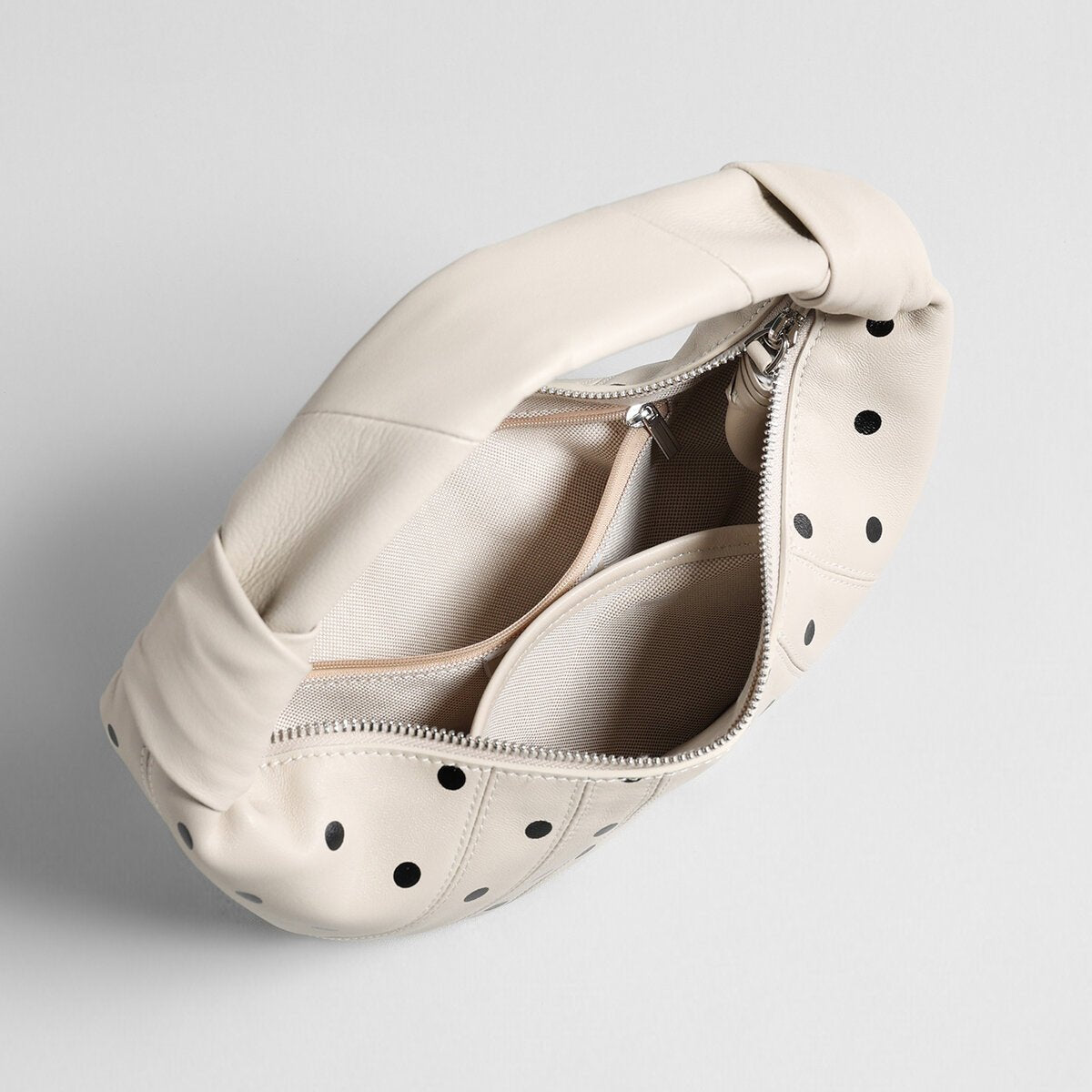 Polka Dot Dumpling Bag – First-Layer Sheepskin Crescent Shoulder Bag with Knotted Handle-2