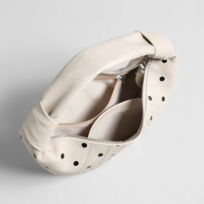 Polka Dot Dumpling Bag – First-Layer Sheepskin Crescent Shoulder Bag with Knotted Handle-2