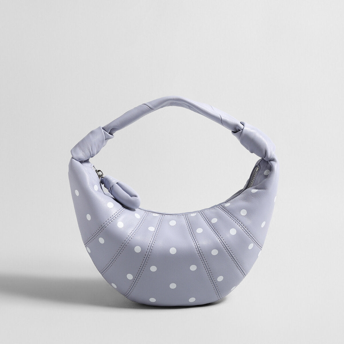 Polka Dot Dumpling Bag – First-Layer Sheepskin Crescent Shoulder Bag with Knotted Handle-4