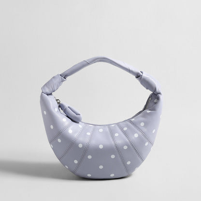 Polka Dot Dumpling Bag – First-Layer Sheepskin Crescent Shoulder Bag with Knotted Handle-4