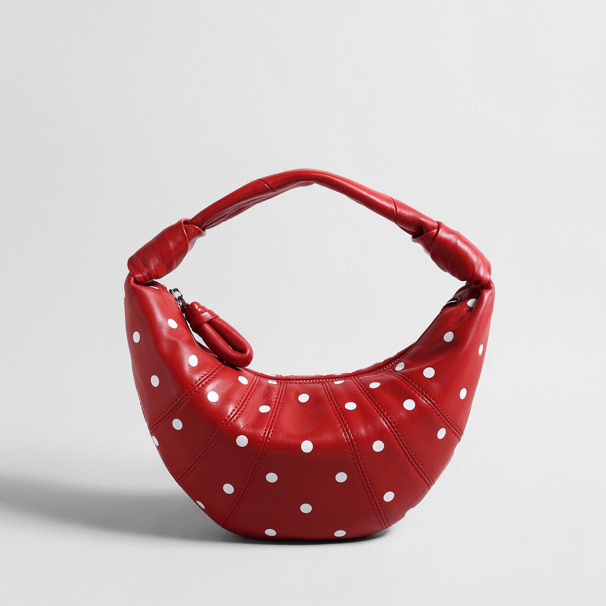 Polka Dot Dumpling Bag – First-Layer Sheepskin Crescent Shoulder Bag with Knotted Handle-5