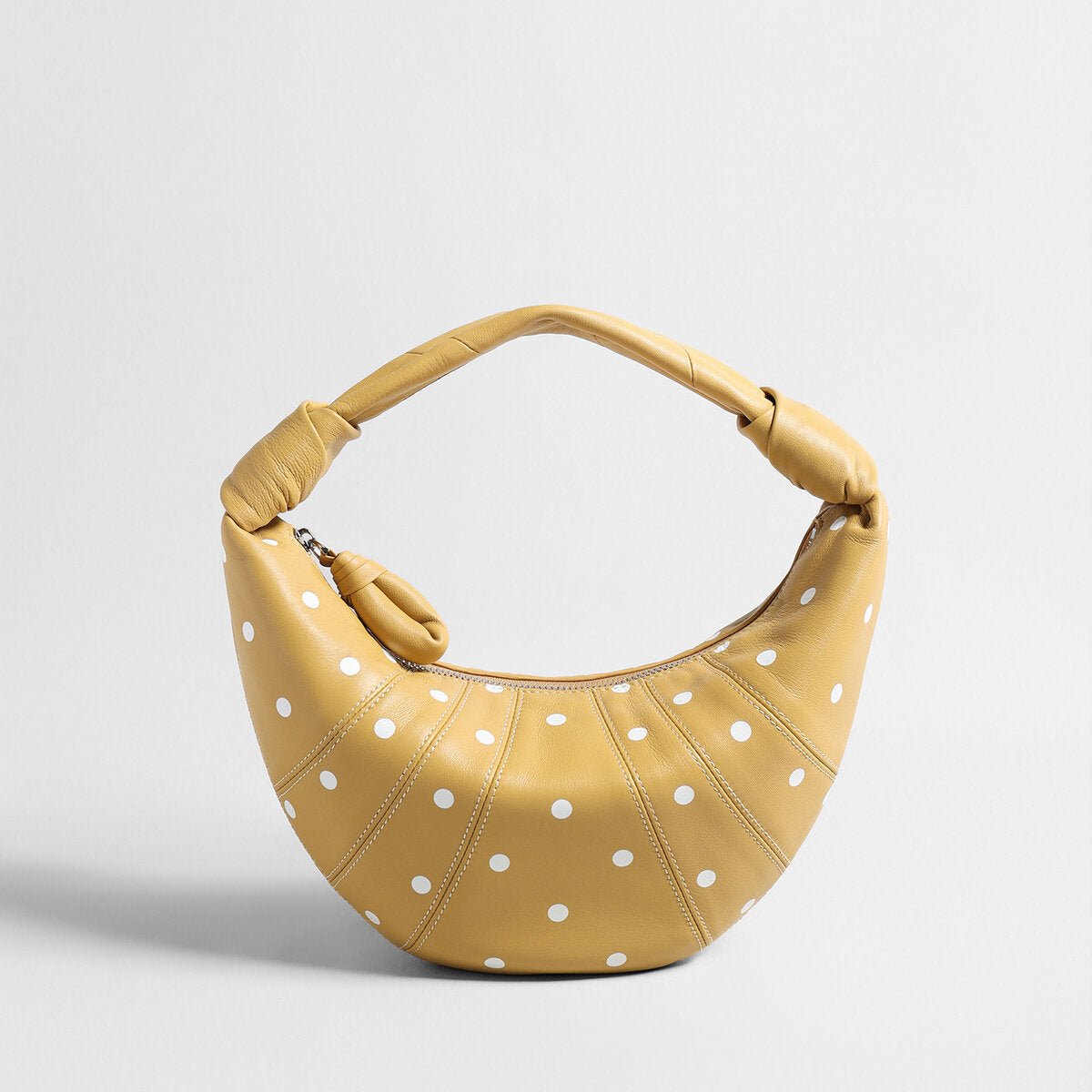Polka Dot Dumpling Bag – First-Layer Sheepskin Crescent Shoulder Bag with Knotted Handle-6