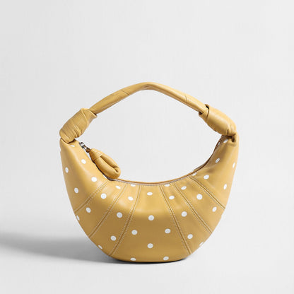 Polka Dot Dumpling Bag – First-Layer Sheepskin Crescent Shoulder Bag with Knotted Handle-6
