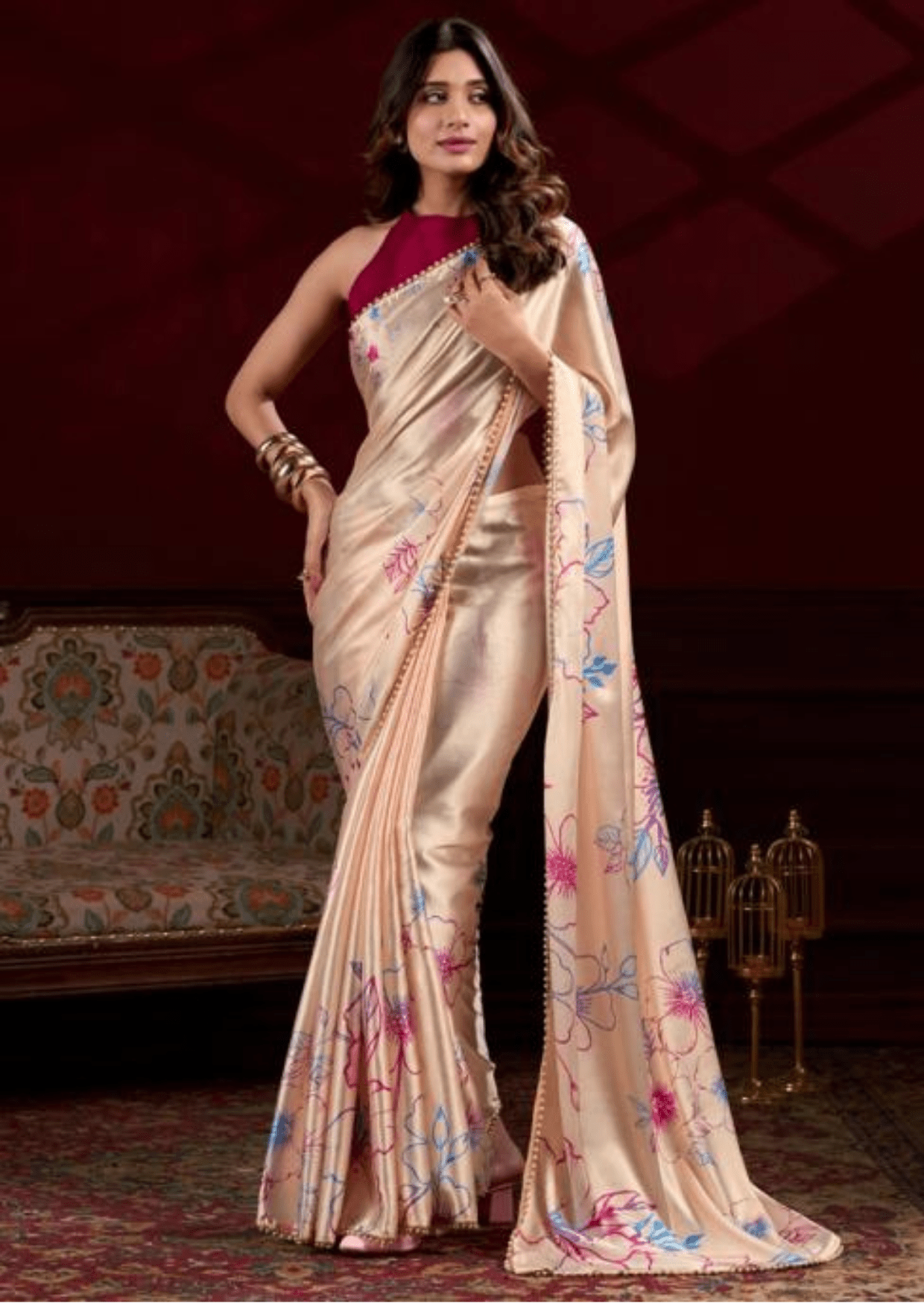 Vaanya Blush Satin Silk Saree-0
