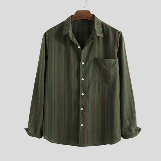 Retro Loose-fitting Striped Long Sleeves Shirt